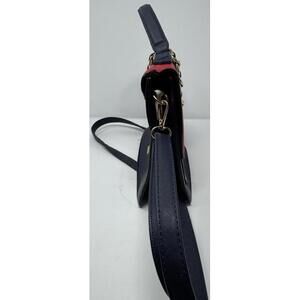 Aldo Flap Satchel Crossbody Purse Red Navy & White Design w Gold Chain Detail